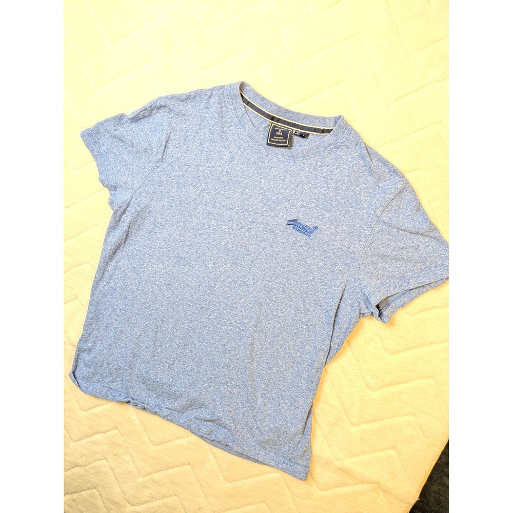 Superdry Mens Organic Cotton Embroidered Logo T-Shirt Blue Heather Large